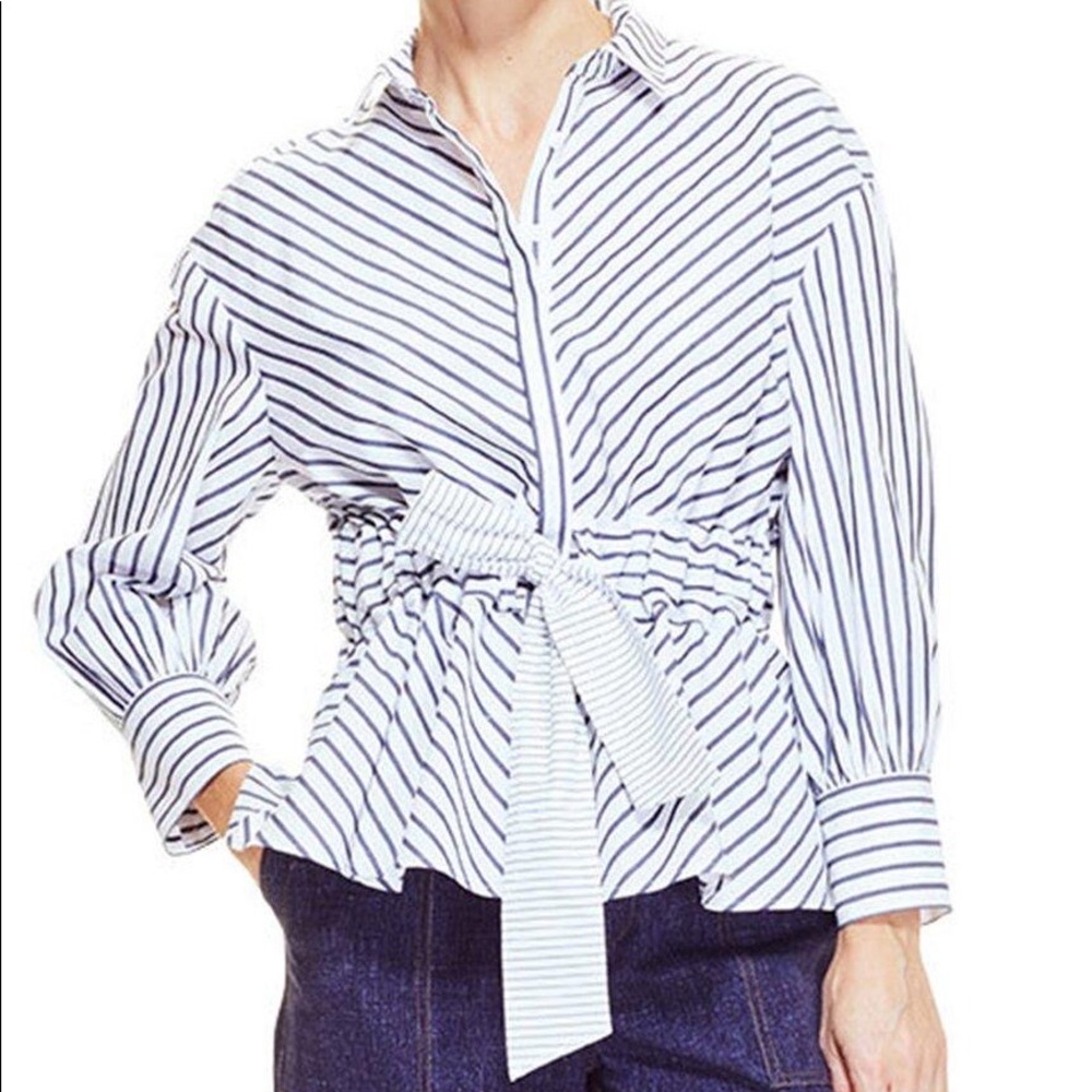 PEARL BY LELA ROSE Berry/Lilac Poplin Full Sleeve Belted Top